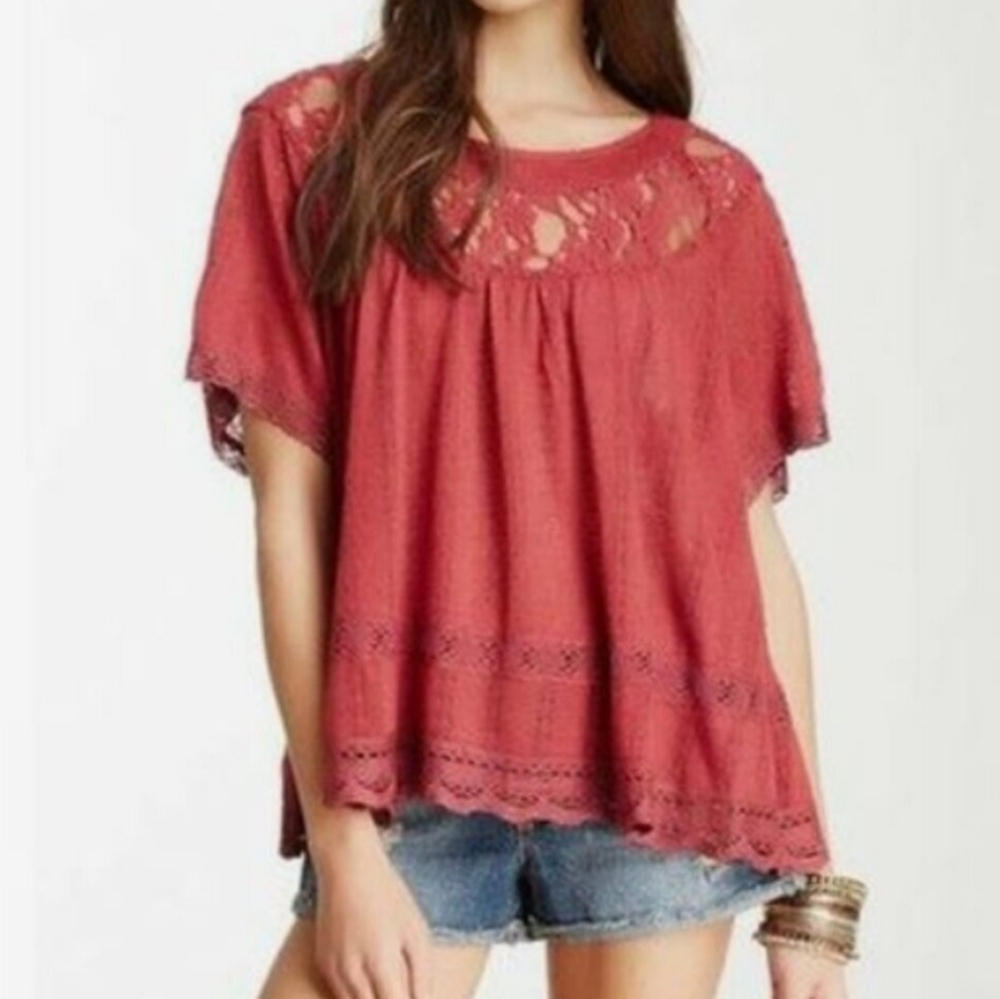 Free People Dandelion Pointelle Babydoll Short Sleeve Top- size S